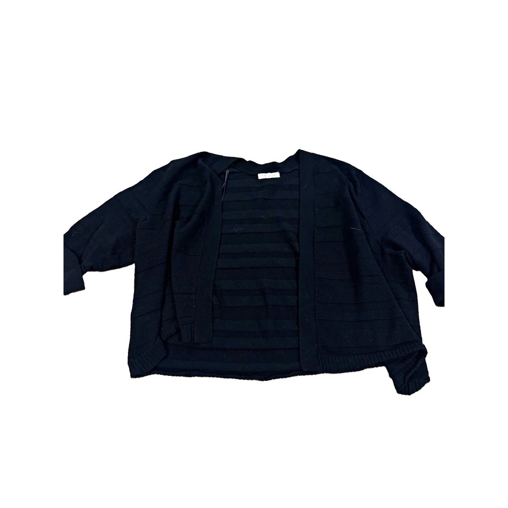 Retrology Women's Plus 1X Black Solid Knit Cardigan Sweater Open Front 3/4